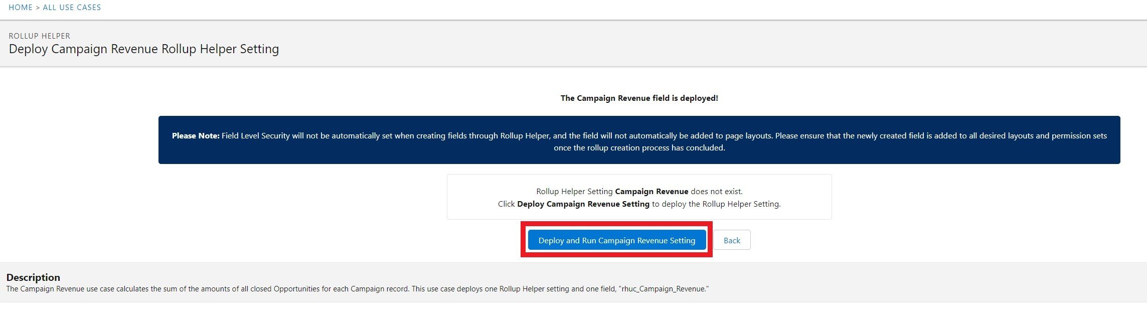 Campaign_Revenue deploy setting