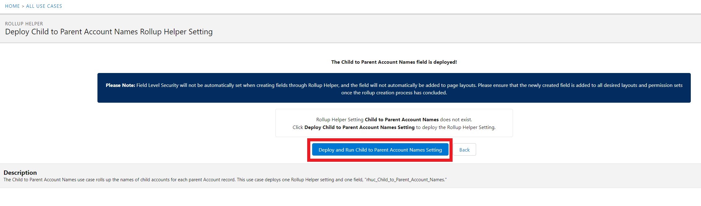 Child to Parent Account Names deploy setting