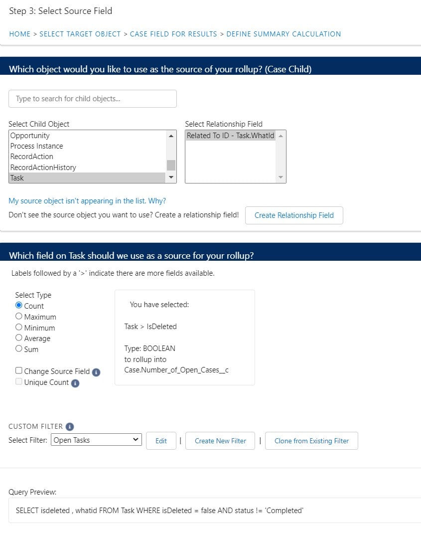 Count Number of Tasks on an Open Case Rollup