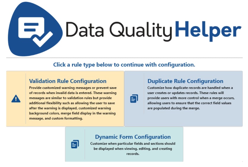 Data Quality Helper Configuration Screen