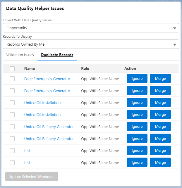 Listing of unresolved duplicate records