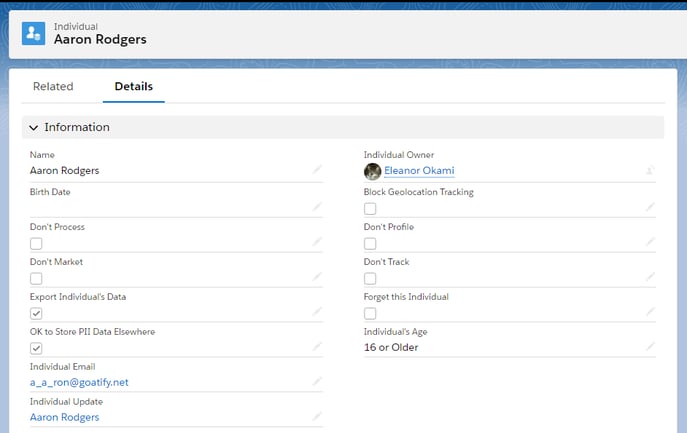 Individual record with contact