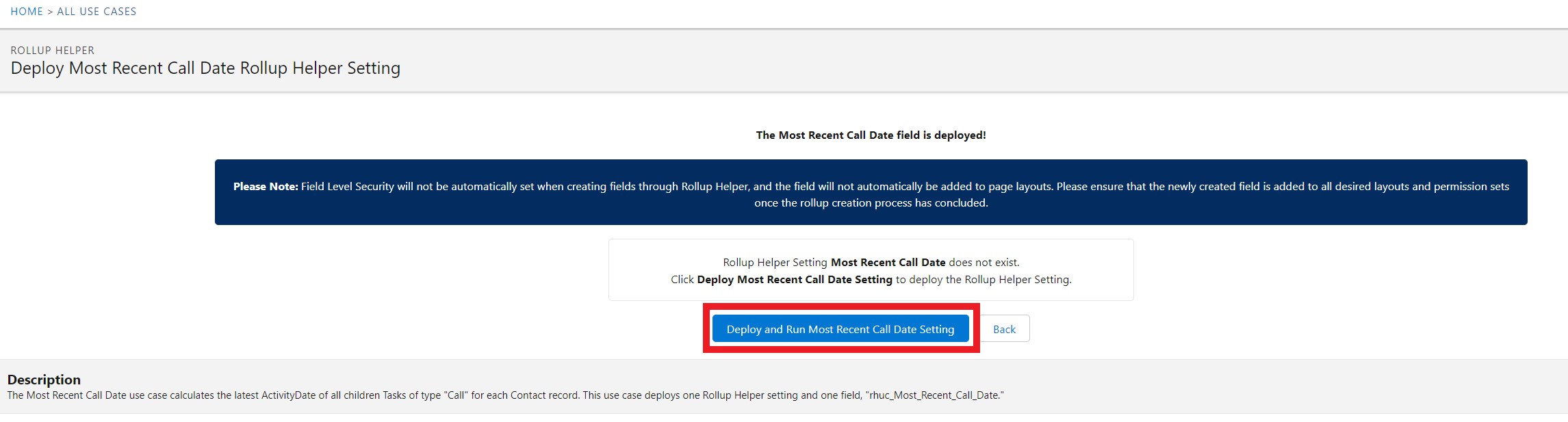 Most Recent Call Date deploy setting