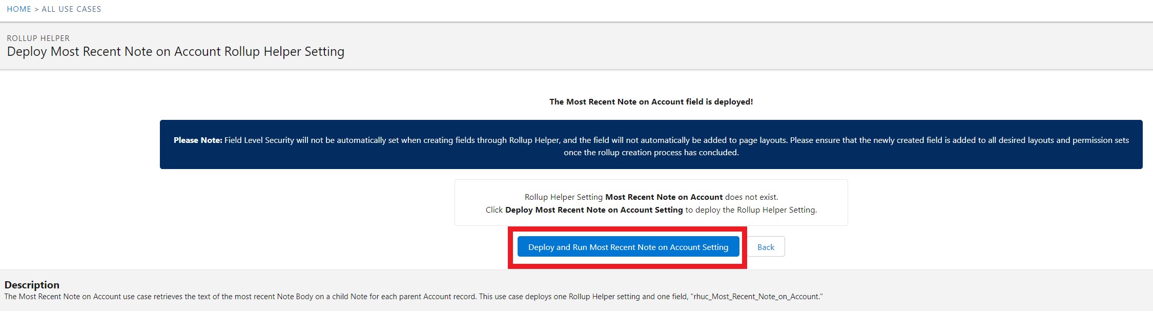 Most Recent Note on Account deploy setting