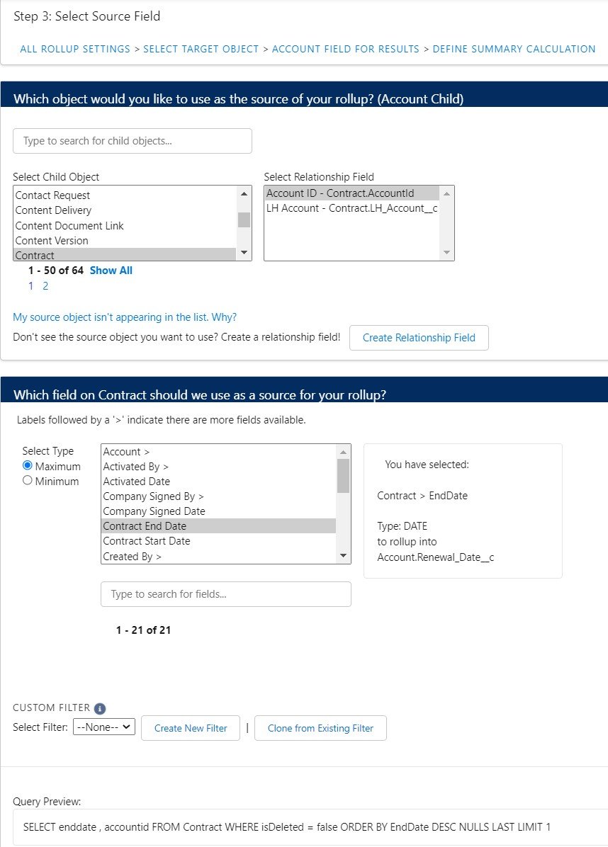 Most recent contract end date rollup