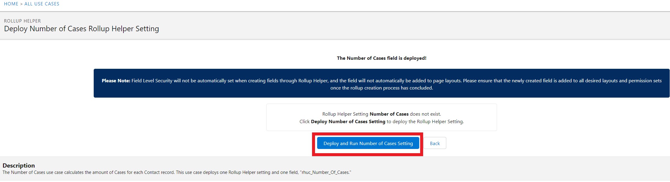 Number of Cases deploy setting