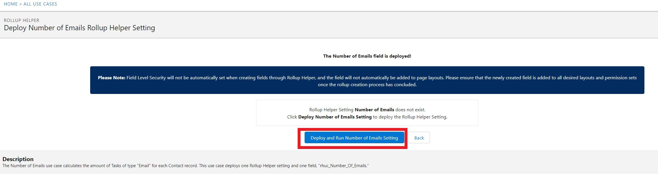 Number of Emails deploy setting