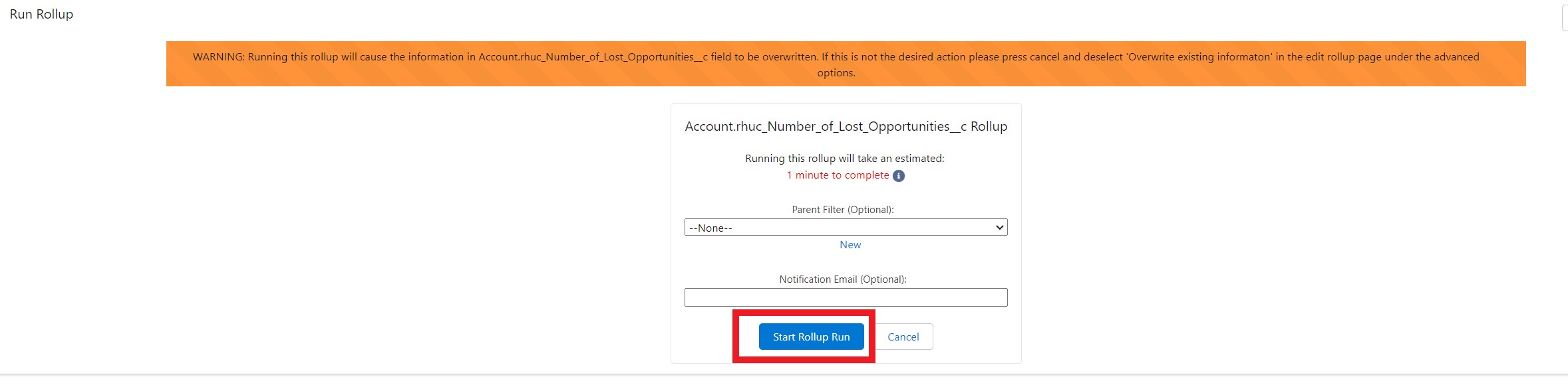 Number of Lost Opportunities run rollup