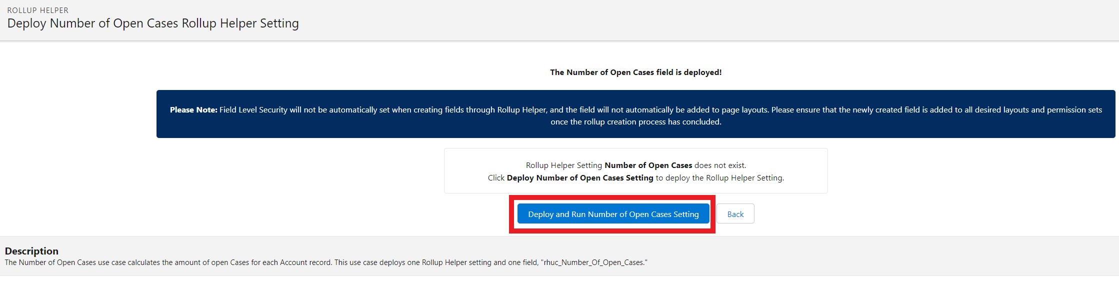 Number of Open Cases deploy setting