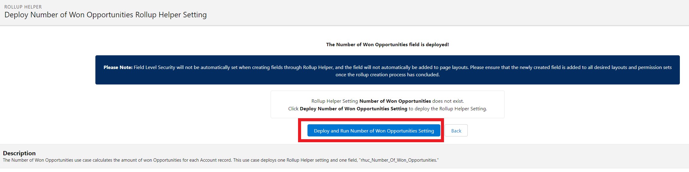Number of Won Opportunities deploy setting
