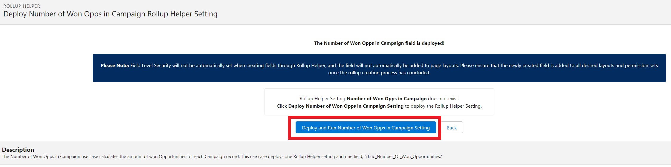 Number of Won Opps in Campaign deploy setting