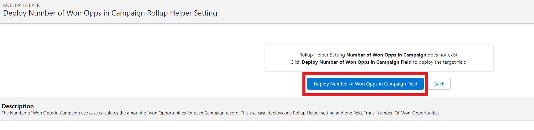 Number of Won Opps in Campaign run rollup deploy field