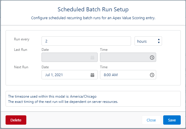 Saleforce value scoring app Prioritization Helper scheduled batch run