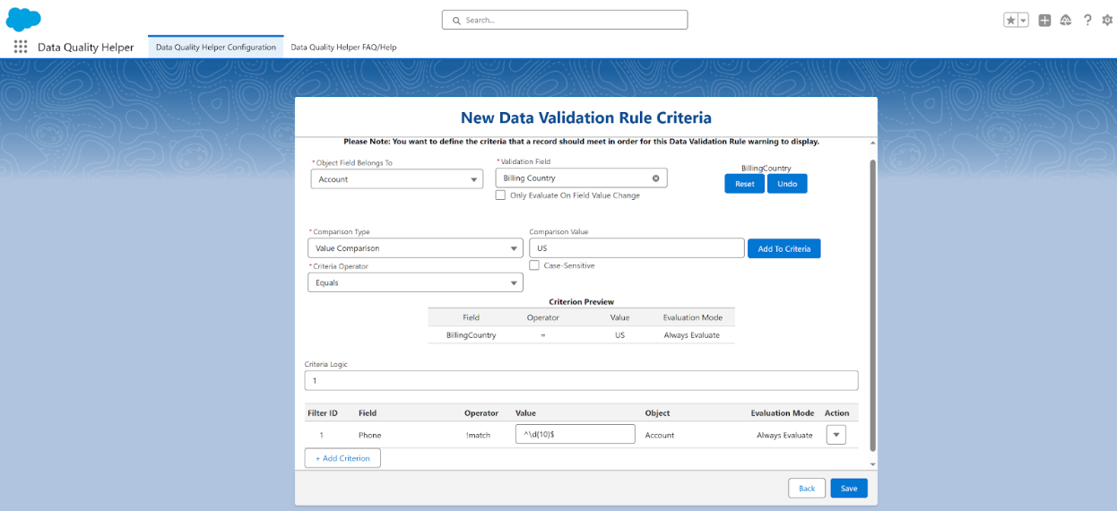 Saving a new validation rule
