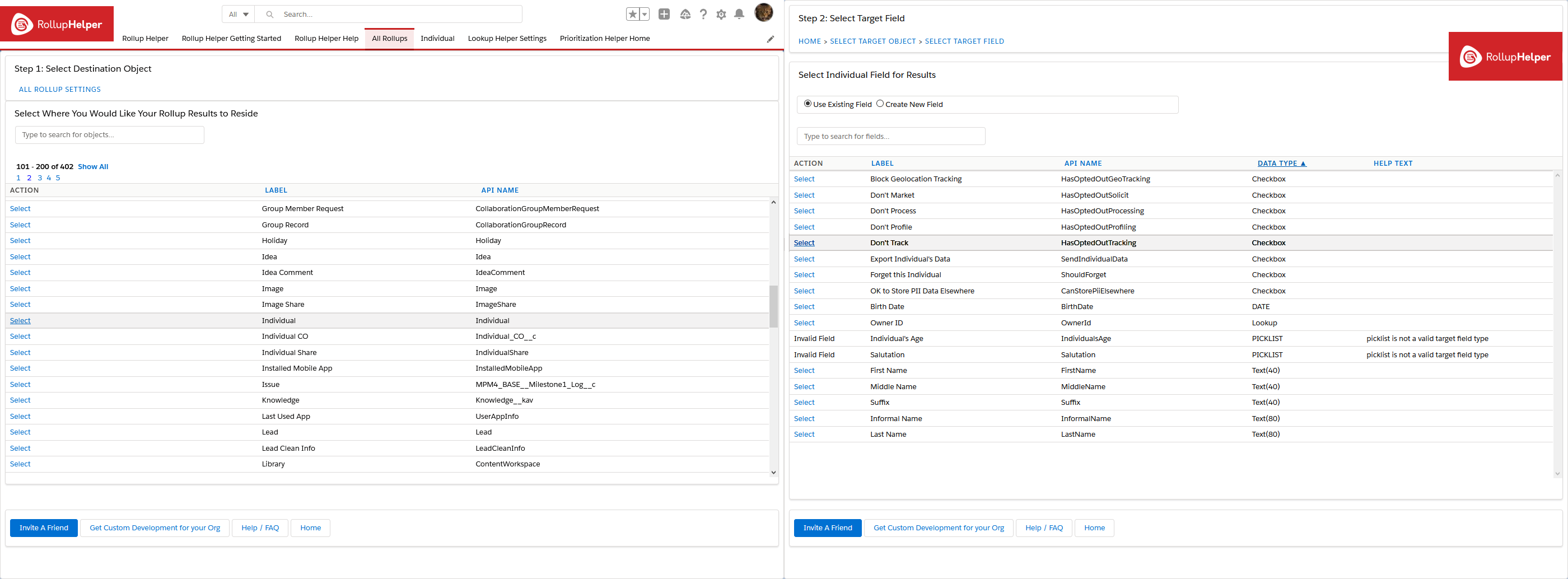 Rollup Helper Salesforce GDPR Do Not Call Individual, steps 1-2