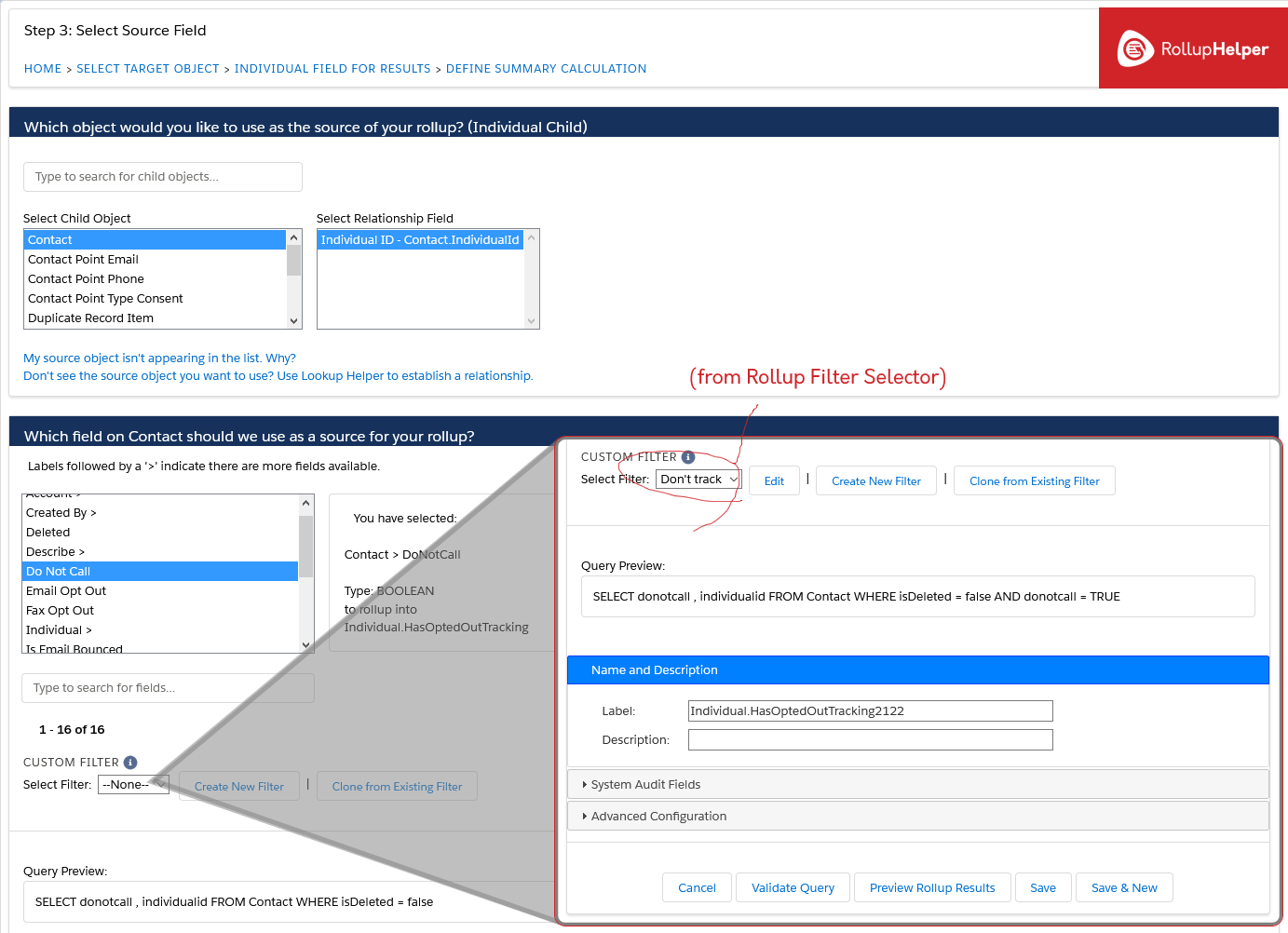 Rollup Helper Salesforce GDPR Do Not Call Individual, step 3
