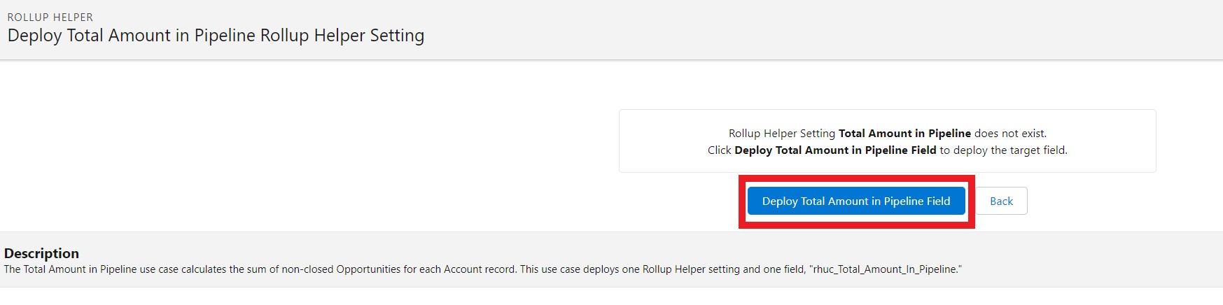 Total Amount in Pipeline  deploy field