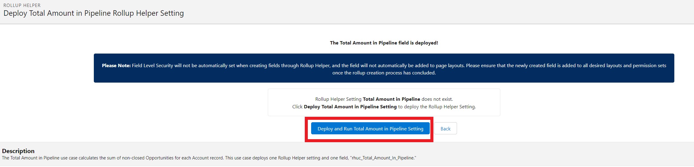 Total Amount in Pipeline deploy setting