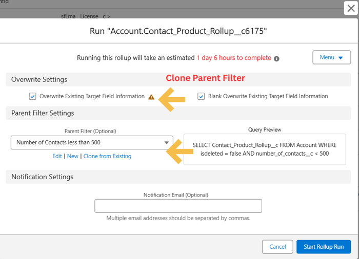 Rollup Helper clone parent filter image