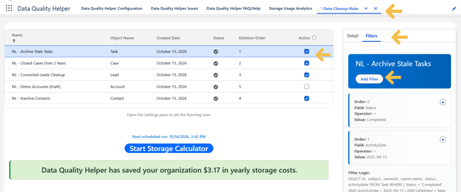 Data Quality Helper's Data Cleanup Rules page image