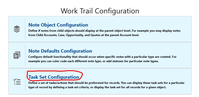 Work Trail Task Configuration