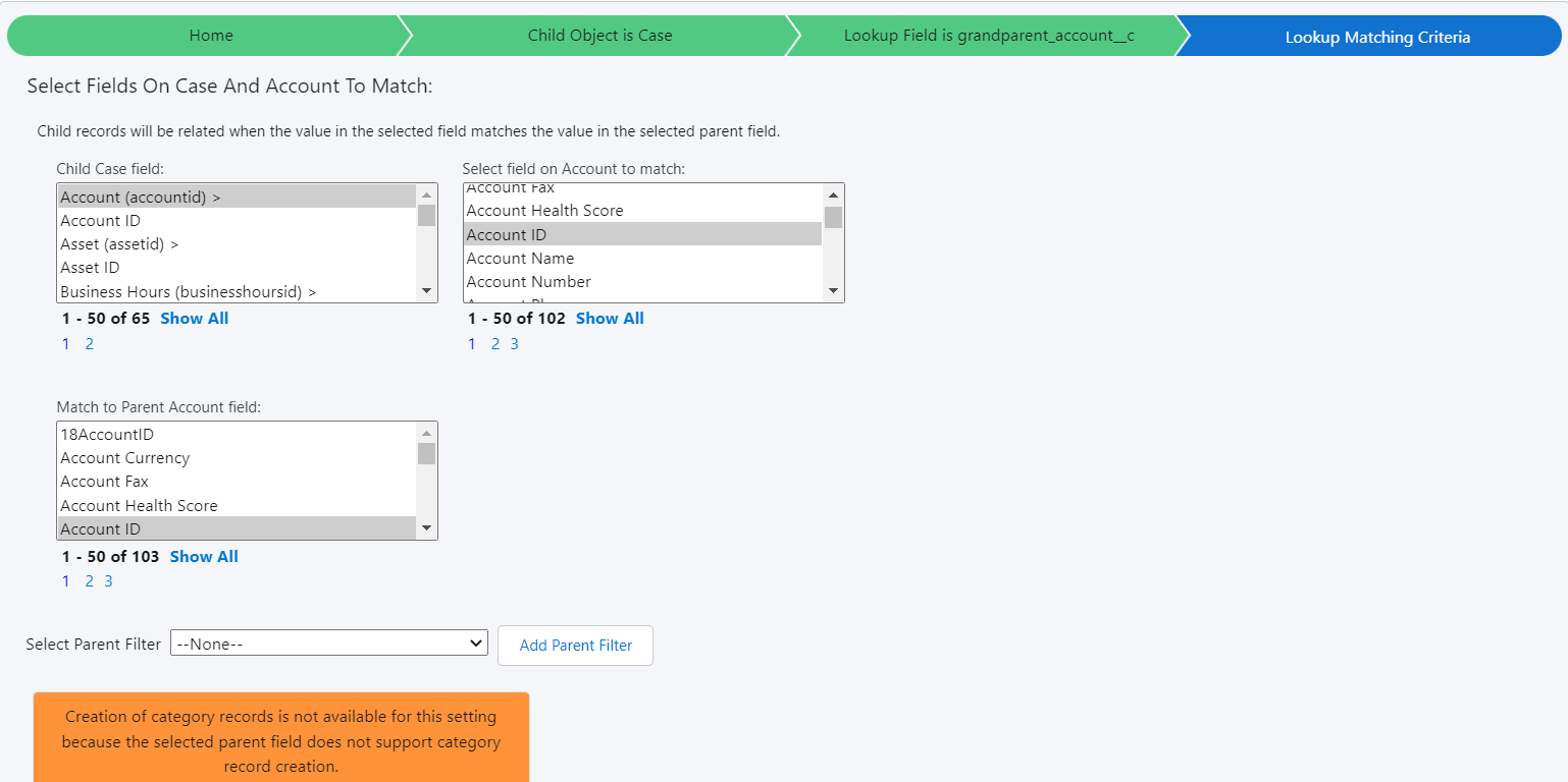 Lookup matching criteria