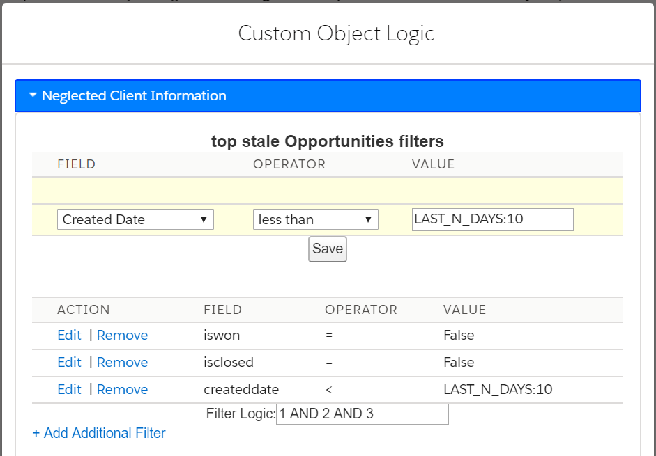 Salesforce app Data Analysis Helper use case, Identifying Neglected Clients with Sales Performance Intelligence