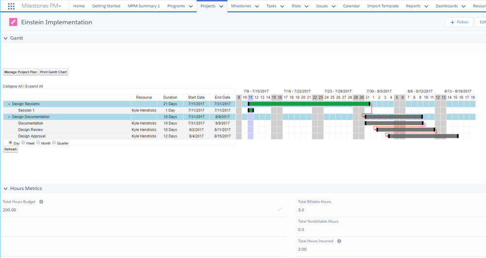 Summarize billable and non-billable hours logged using Rollup Helper. Note: Milestones PM+ Premium Edition shown.