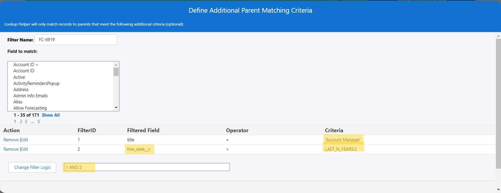 Define additional parent matching criteria.