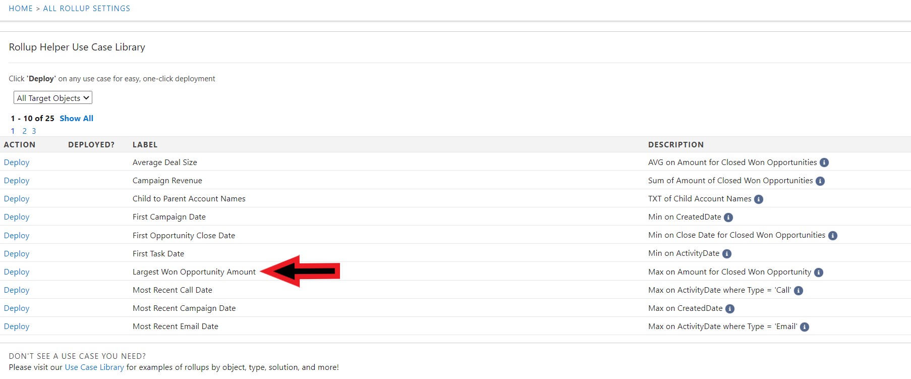 Auto-deploy Largest Won Opportunity Amount rollup