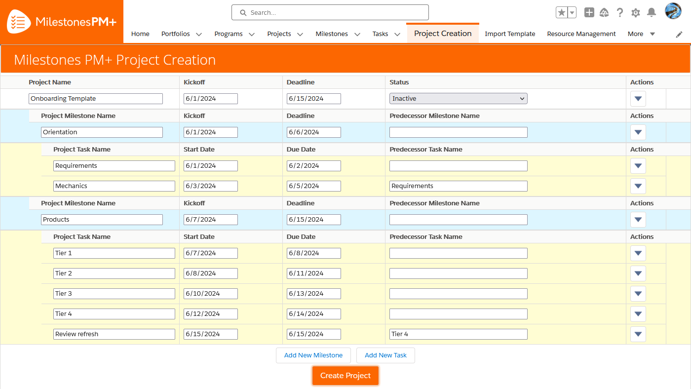 Free Salesforce project maker in task management app Milestones PM+