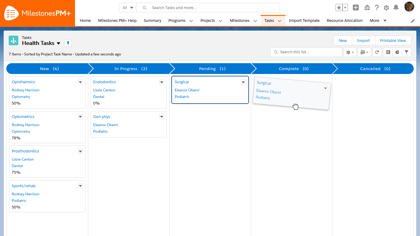 Free Salesforce task kanban board in project management app Milestones PM+