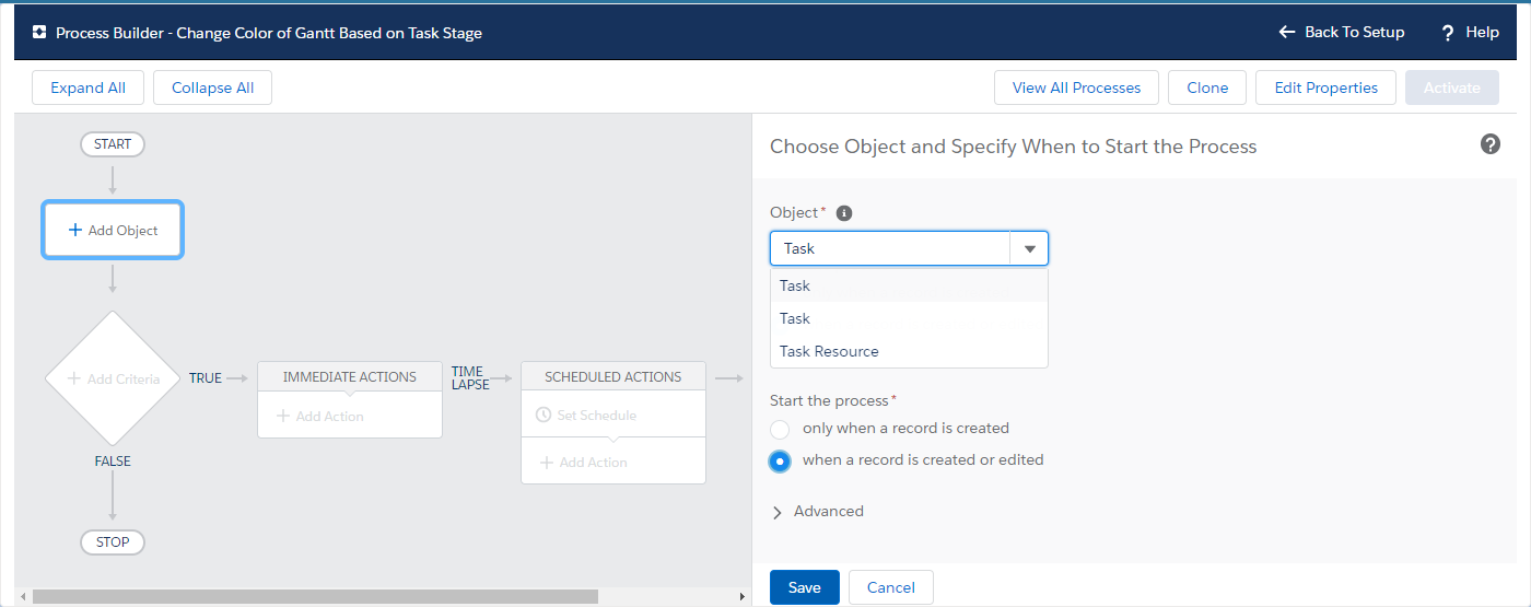 Custom colors on Project Gantt chart with free Salesforce task management app