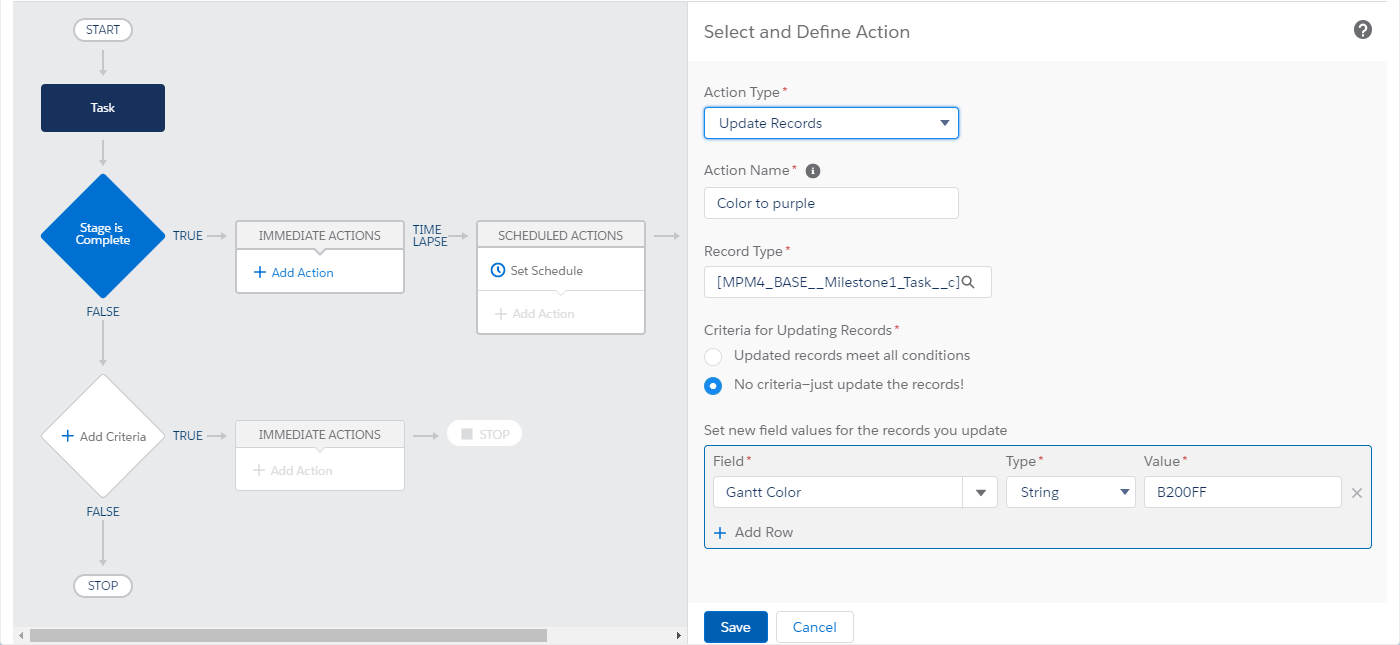 Project Gantt chart custom colors with free Salesforce task management app