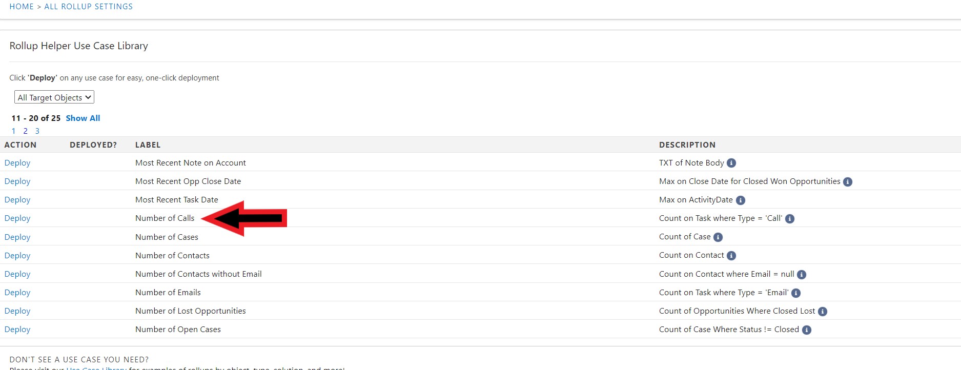 Auto-deploy Number of Calls rollup