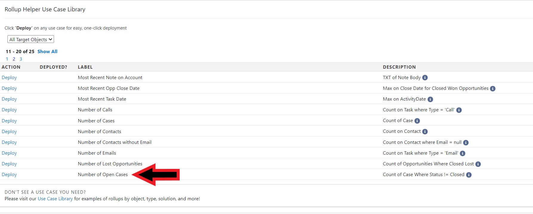 Auto-deploy Number of Open Cases rollup